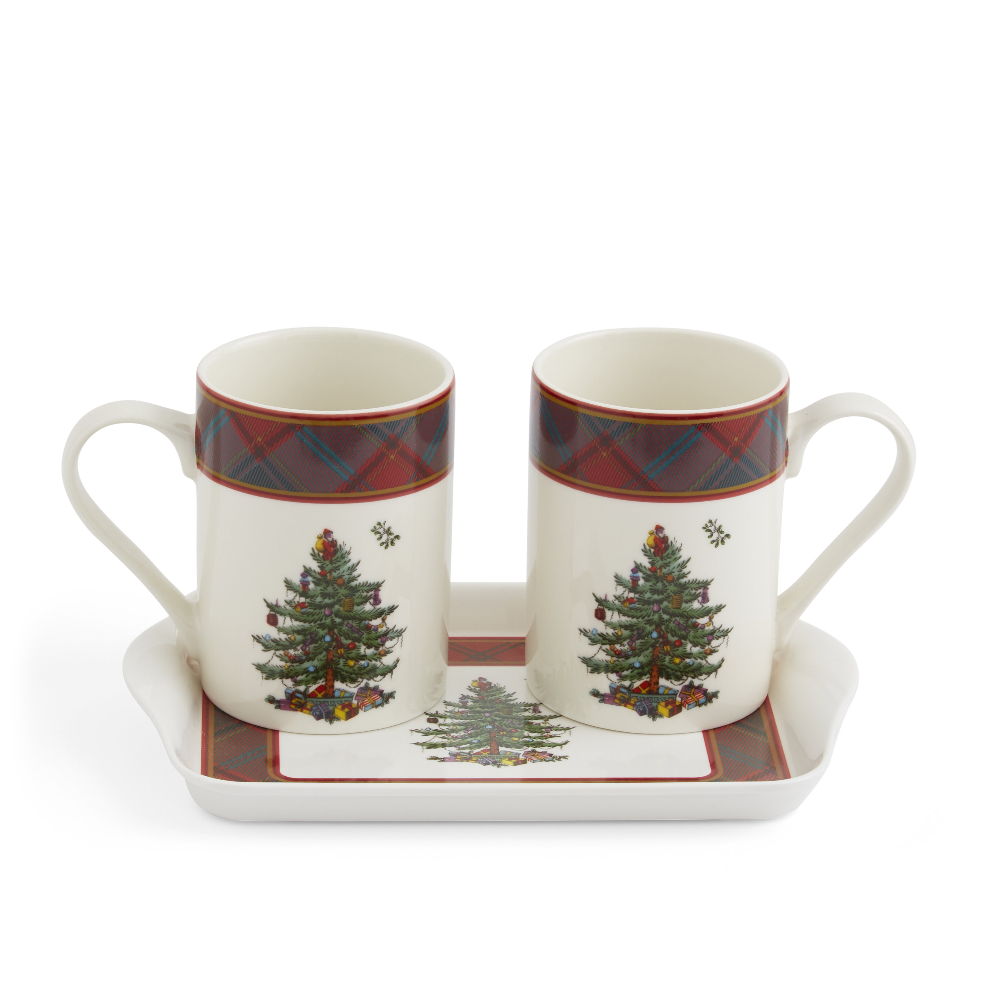 Christmas Tree Tartan Set of 2 Mugs & Tray image number null
